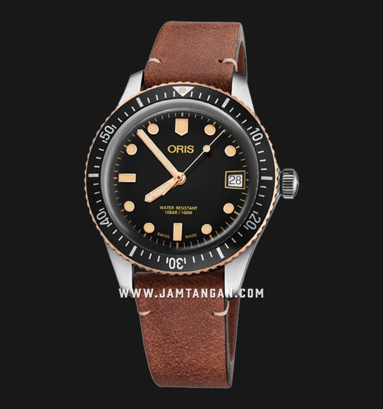 Oris Divers 01-733-7747-4354-07-5-17-45 Sixty-Five Black Dial Brown Leather Strap